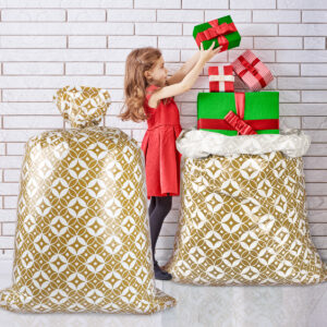 Gold Geometric Plastic Gift Bag, Large Sack