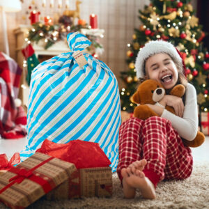 Christmas Blue Twill Pattern Gift Drawstring Bags